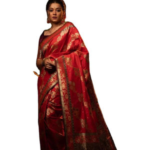 Tela de Seda Banarasi Suave con Diseño Colorido, Pieza de Blusa para Saree de un Solo Tirón, para Fiesta, Moda India Moderna - Product Image 1