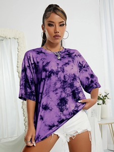 เสื้อยืดคอตตอนยูนิเซ็กส์ทรงปกติพิมพ์ลายมัดย้อมแบบสั่งทำพิเศษ แขนสั้น ระบายอากาศได้ดี สไตล์สตรีท ทรงครอป - Product Image 1