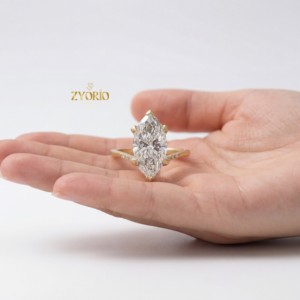Anillo de Compromiso con Corte Marquesa en Oro, Tallo Cónico, Diamante Cultivado en Laboratorio, Anillo Nupcial, Talla Personalizada, Regalo Elegante para Aniversario de Bodas o Fiesta - Product Image 3