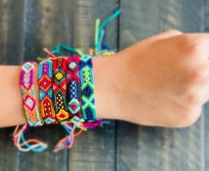 Orange Mixed Light Pink Waxed Cotton Bracelet - Product Image 1