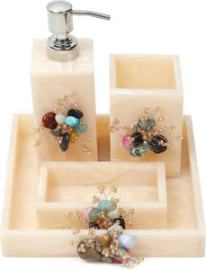 Ensemble de salle de bain en résine de qualité supérieure, 4 pièces, pour la maison : distributeur de savon, porte-brosse à dents, plateau de toilette, au meilleur prix abordable - Product Image 4