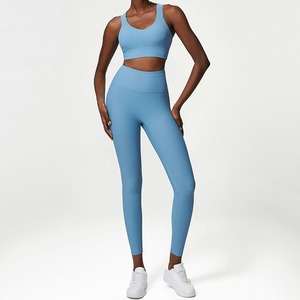 Yoga 2-Piece Sets Solid Quick Dry Eco-Friendly Breathable High Waist Leggings <b>Shorts</b> for Women Fitness Tops <b>Tights</b> Chest Pad - Product Image 2