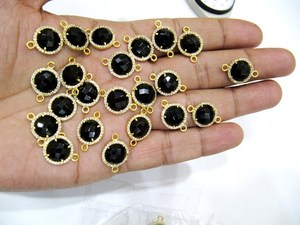จี้หินควอตซ์ทรงกลมขนาด 13 มม. ประดับเพชร CZ ชุบเคลือบแบบสองห่วง - Product Image 4
