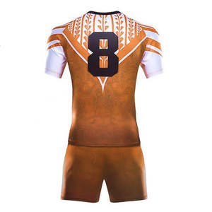 Custom Sublimated Soccer Jersey Set Men's Fitted Short Sleeve Orange White Pattern Polyester Moisture Wicking All Seasons - Product Image 2
