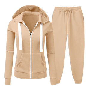 Conjunto de sudadera con capucha y pantalones deportivos para mujer, de color sólido, informal, de punto, de manga larga, para otoño. - Product Image 1