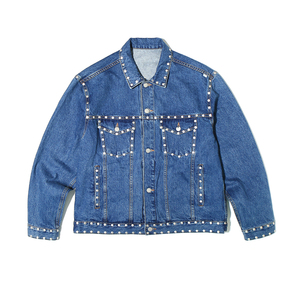 High Quality Winter Oversized Denim <b>Jacket</b> for Men Customized Embroidered <b>Rhinestones</b> Vintage Style Denim <b>Jackets</b> - Product Image 1