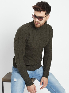 <b>Men</b> Soft Lightweight Cable Knit <b>Turtleneck</b> Sweater Pullover with Front Logo Long Sleeve Ribbed Knit for Fall Winter - Product Image 1