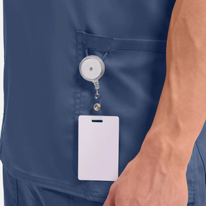 Haut de blouse médicale pour homme, col en V, manches courtes, bleu marine, en coton et polyester tissé, uniforme d'hôpital, blouse de travail pour clinique, OEM ODM - Product Image 4