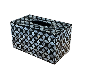 Caja de pañuelos rectangular de lujo moderna bohemia hecha a mano con incrustaciones de nácar en blanco y negro, lacada brillante, para decoración de mesa. - Product Image 3