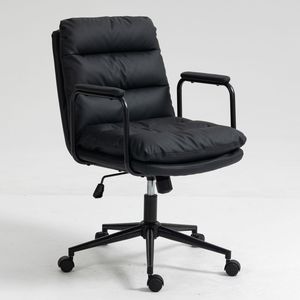Sedia da Ufficio Ergonomica con Schienale Medio, in Pelle PU, Girevole con Ruote e Braccioli, per Casa e Ufficio - Product Image 3