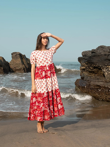 Robe longue imprimée 100 % coton pour femme, manches mi-longues, robe d'été pour femme, robe ample à fleurs, style bohème, fournisseur - Product Image 3