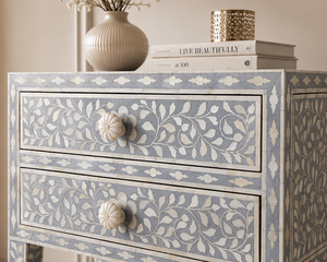 Bone Inlay Nightstand 2 <b>Drawer</b> <b>Side</b> Table Floral Inlaid Bedside Cabinet for Living Room Bedroom - Product Image 4