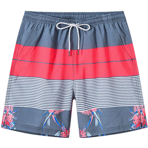 Shorts de bain pour hommes à rayures florales, séchage rapide, taille élastique avec cordon de serrage, shorts de plage d'été, logo personnalisé OEM - Product Image 1