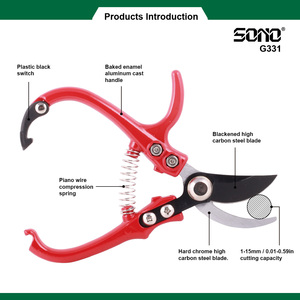 Ciseaux de jardin SONO G331 rouges, lame en acier inoxydable, manche en plastique, outil de coupe multi-usages - Product Image 2
