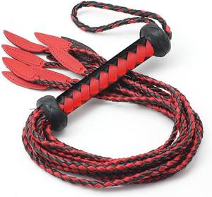 SPALL JP SPORTS Fouet équestre en cuir véritable tressé à la main, BDSM, suspendable, double usage premium pour l'entraînement et les collectionneurs (Rouge Noir) - Product Image 2