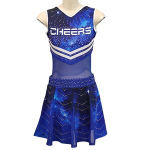 Custom Printed Blue & White Cheerleading Uniform Set with Rhinestones 100% Polyester School Sports Training & Competition Wear - Product Image 1