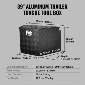 Aluminum Alloy Heavy Duty Trailer Tongue <b>Box</b> Diamond Plate <b>Tool</b> Chest with Lock Keys for Storage and Utilization - Product Image 3