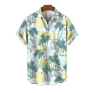 Chemise hawaïenne d'été pour hommes avec grue 3D et impression de fleurs végétales Tissu sergé Taille Plus Beachwear - Product Image 4