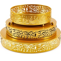 Kraft World QE-365 – Ensemble de 3 plateaux de service en métal Ramadan Aïd Moubarak, résistants à la chaleur, compatibles micro-ondes, motif mosquée, pour aliments