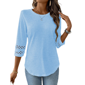 Chemise décontractée pour femme en coton 100% respirant, couleur unie bleu clair, manches longues classiques, pour un usage quotidien - Product Image 1