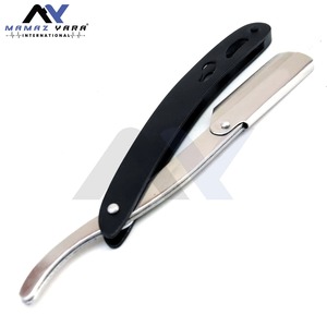 Rasoir de barbier à lame unique en acier inoxydable, noir et argent, à bord droit, tranchant, pour la coupe de la barbe, avec logo personnalisé - Product Image 4