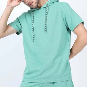 Camisetas Casuales con Capucha de Manga Corta para Hombre, Diseño de Logotipo Personalizado Bordado con Patrón Sólido, Moda Deportiva de Poliéster/Algodón para Otoño - Product Image 4