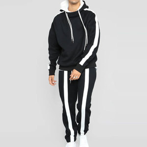 Custom <b>Men's</b> Black <b>White</b> Color Block Tracksuit Pullover Hoodie and Jogger Pants Set Casual Streetwear Sportswear Two Piece Set - Product Image 3