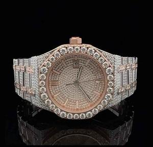 Montre de qualité supérieure en acier inoxydable plaqué or rose, sertie de diamants Moissanite VVS, style Hip Hop, mouvement à quartz premium ETA - Product Image 1