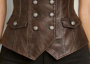 Chaleco de cuero marrón para mujer, estilo vintage, gótico, steampunk, victoriano, corsé ajustado sin mangas - Product Image 4