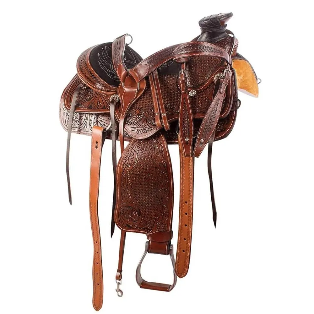 Ensemble western et selle de cheval en cuir de conception usinée artisanale à la main