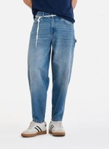 Jean en denim indigo authentique bleu pour homme, coupe ample, taille mi-haute, délavage clair, résistant à la décoloration, écologique, couleur pierre, collection printemps - Product Image 3