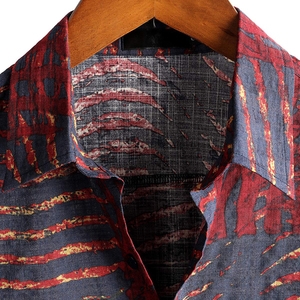 Chemise décontractée pour homme à manches courtes style hawaïen, motif floral rouge et bleu, col rabattu, 100 % polyester, séchage rapide, bouton unique - Product Image 5