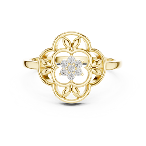 Bague Halo Florale en Or Jaune avec Grappe de Diamants de Laboratoire, Bijoux Fins d'Inspiration Vintage pour Femme, Cadeau d'Anniversaire - Product Image 1