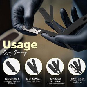 Navaja de Afeitar Recta de Una Sola Hoja para Hombre, Navaja Profesional de Barbero, Hoja Recta de Acero Inoxidable, Negra - Product Image 2