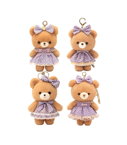Llavero de peluche de oso con vestido morado de lunares, colgante de juguete suave 3D de dibujos animados - Product Image 1