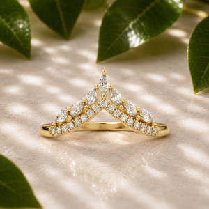 Bagues de fiançailles en diamant de laboratoire taille marquise en V chevron, en or jaune 14K 18K, avec alliance de mariage assortie, bijoux en gros - Product Image 1