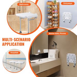 Banc de douche mural pliable, capacité de 500 lb, siège en PE gain de place, 15,7 x 14,8 pouces déplié - Product Image 6
