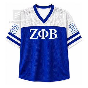 Custom Zeta Phi Beta Sorority V-neck <b>T</b>-<b>shirt</b> color blocking Short Sleeve blue & white Casual Style for female <b>polyester</b> mesh - Product Image 1