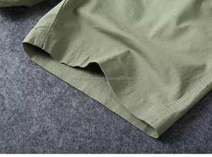 Shorts Bermuda en coton vert olive uni pour homme, taille à cordon, style décontracté, longueur mi-cuisse, tissu tissé, poches, respirant - Product Image 4