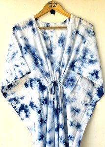 Nuevo Kaftán con Estampado Animal, Cuello en V, Cierre con Cordón, Corte Evase, de Algodón Suave Indio, con Encaje, Largo Completo, para Playa, para Mujer - Product Image 4
