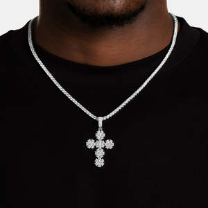Luxury Diamond Flower <b>Cross</b> Pendant | Iced Out White Gold Floral <b>Cross</b> Necklace <b>Charm</b> | Hip Hop Jewelry for Men & Women - Product Image 2