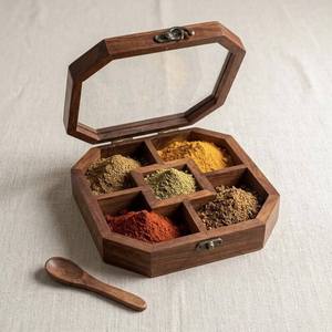 Natural Wooden Spice <b>Box</b> Multipurpose Wooden Spice Storage <b>Box</b> with Sectioned Interior for Masala <b>Herbs</b> Seasonings Kitchen spice - Product Image 6