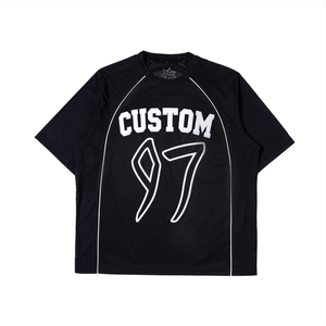 Custom Printed Mesh T-<b>Shirt</b> Men Oversized Short Sleeve Sporty O-Neck Black Breathable Letter Pattern - Product Image 1