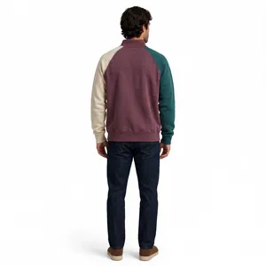 Sweat-shirt à demi-zip pour homme Amkoor, manches raglan bicolores, 100% coton, coupe classique avec poche - Product Image 2