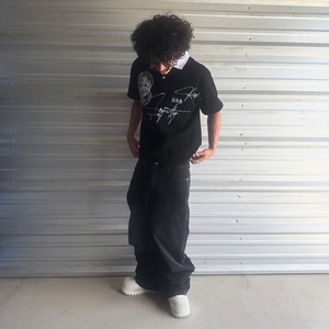 Custom Streetwear Polo T <b>shirts</b> Men Black Short Sleeve <b>Y2K</b> Graphic Printed Contrast White Lapel Collar Casual Polo <b>Shirt</b> - Product Image 5