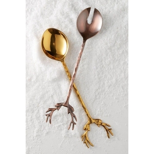 Ensemble de cuillères à salade élégantes en laiton et acier inoxydable, finition or et cuivre, design unique et décoratif, au prix le plus bas - Product Image 1