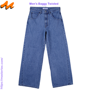 Men's Baggy Light Blue Twisted Loose Fit Denim Five Pocket Vertical <b>Dart</b> 11.09 OZ - Product Image 1