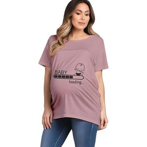 Camiseta de maternidad verde lima para mujer con estampado de dibujos animados de bebé, corte holgado, cuello redondo, informal, manga corta, top de jersey - Product Image 3