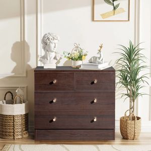 Modern Simple Brown 4 Drawer Dresser Nightstand - Product Image 1
