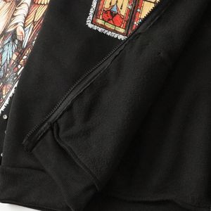 Custom <b>Rhinestone</b> Angel Print Zip Up Hoodie Men Oversized Streetwear Fleece Sweatshirt OEM Wholesale Winter <b>Jacket</b> - Product Image 5